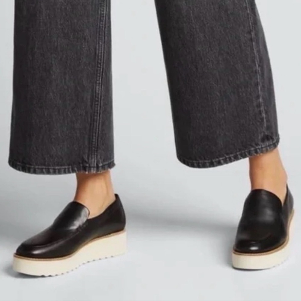 Vince Black Leather Slip-On Platform Shoes NWOB Women’s 9.5 Chunky Lug Sole